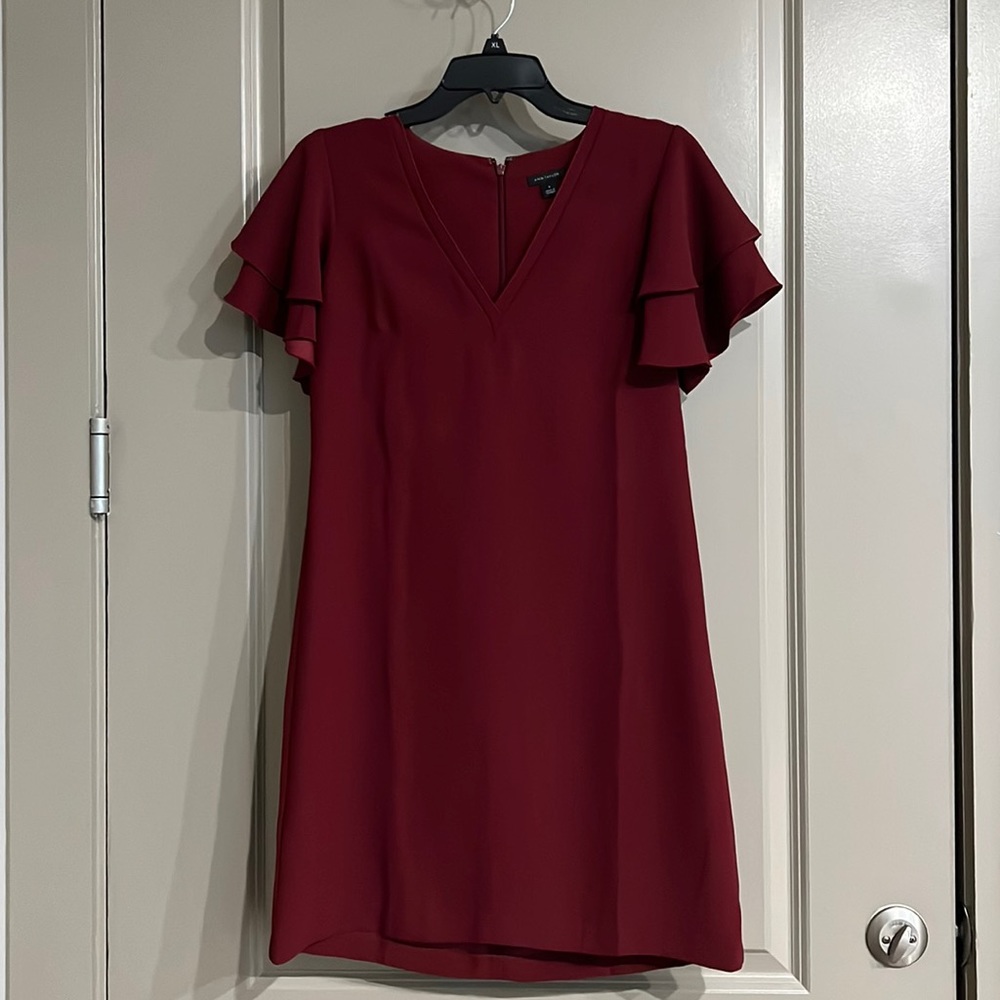Red Wine Dress with Ruffled Sleeves
